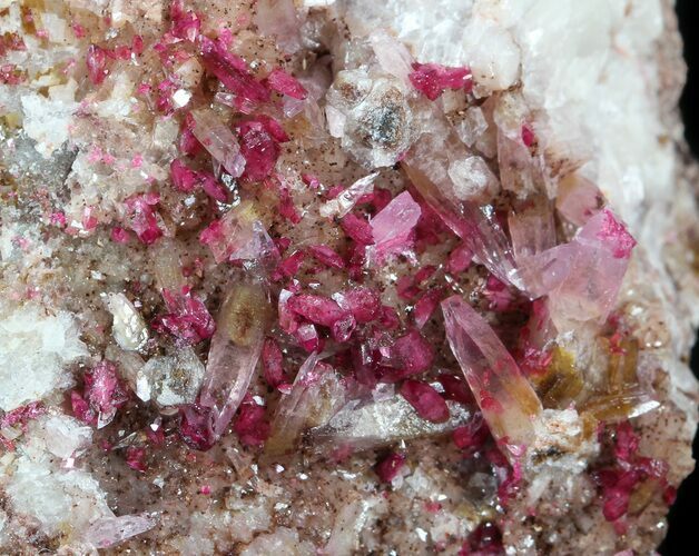 Gemmy Roselite and Calcite Crystals on Matrix - Morocco #44764